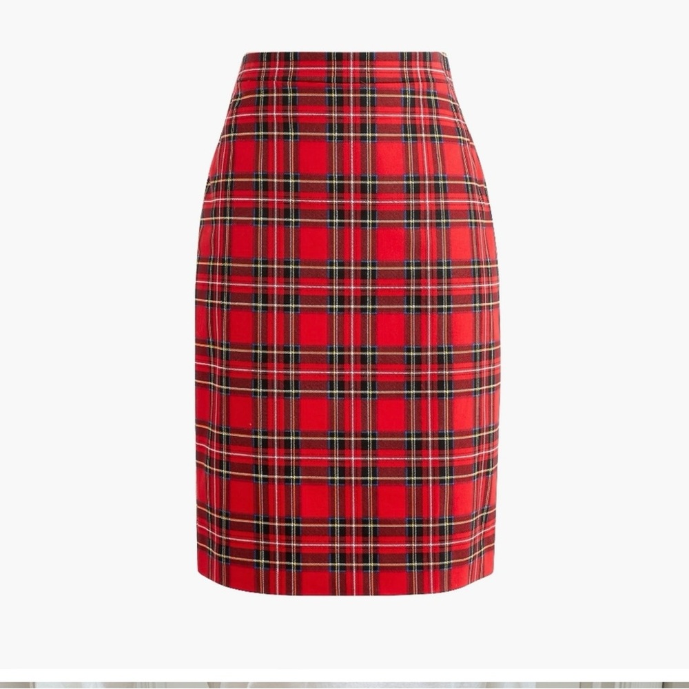 New! *J Crew* sz 2 Cotton Sateen Red Stewart Tartan Plaid Pencil Skirt NWOT